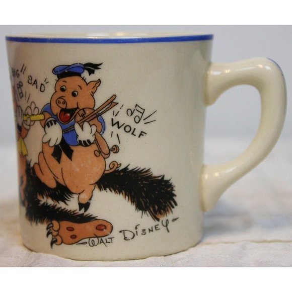 VTG 1930s Walt Disney Three Little Pigs Small Mug Patriot China Wolf Music Dance - Picture 4 of 10